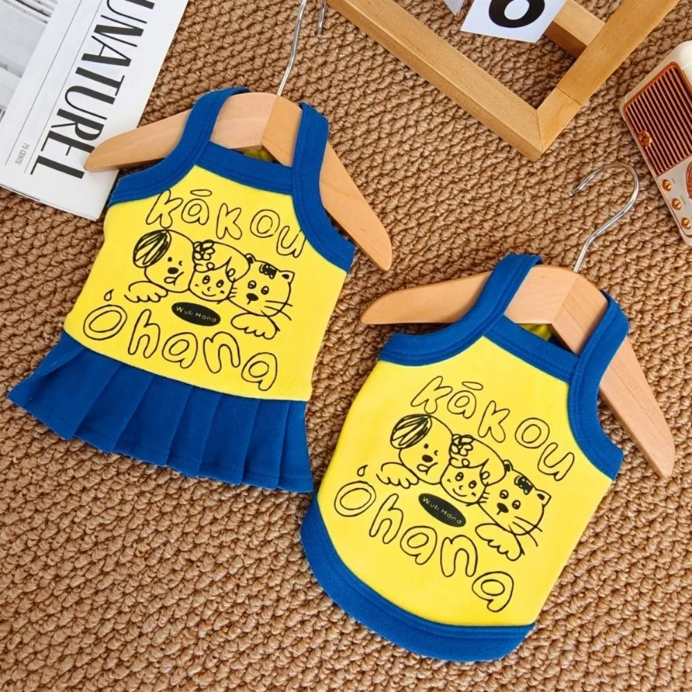 New Cartoon Pattern Small Dogs Vest Cute Style Couple's Dress Dog Clothes Polyester Color-block Pet Tank Dress Summer Decor