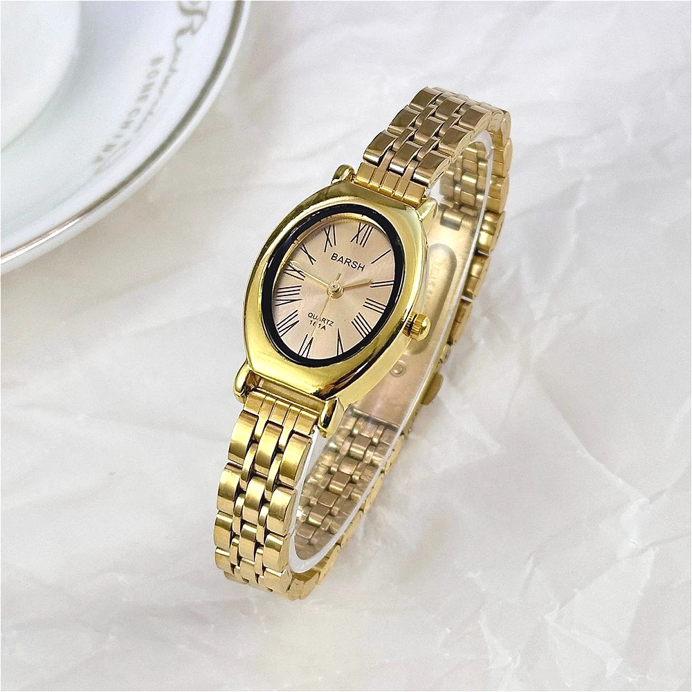 

Модные женские кварцевые часы золотого цвета с овальным циферблатом в стиле ретро, женские наручные часы с ремешком из нержавеющей стали, дропшиппинг Reloj De Mujer
