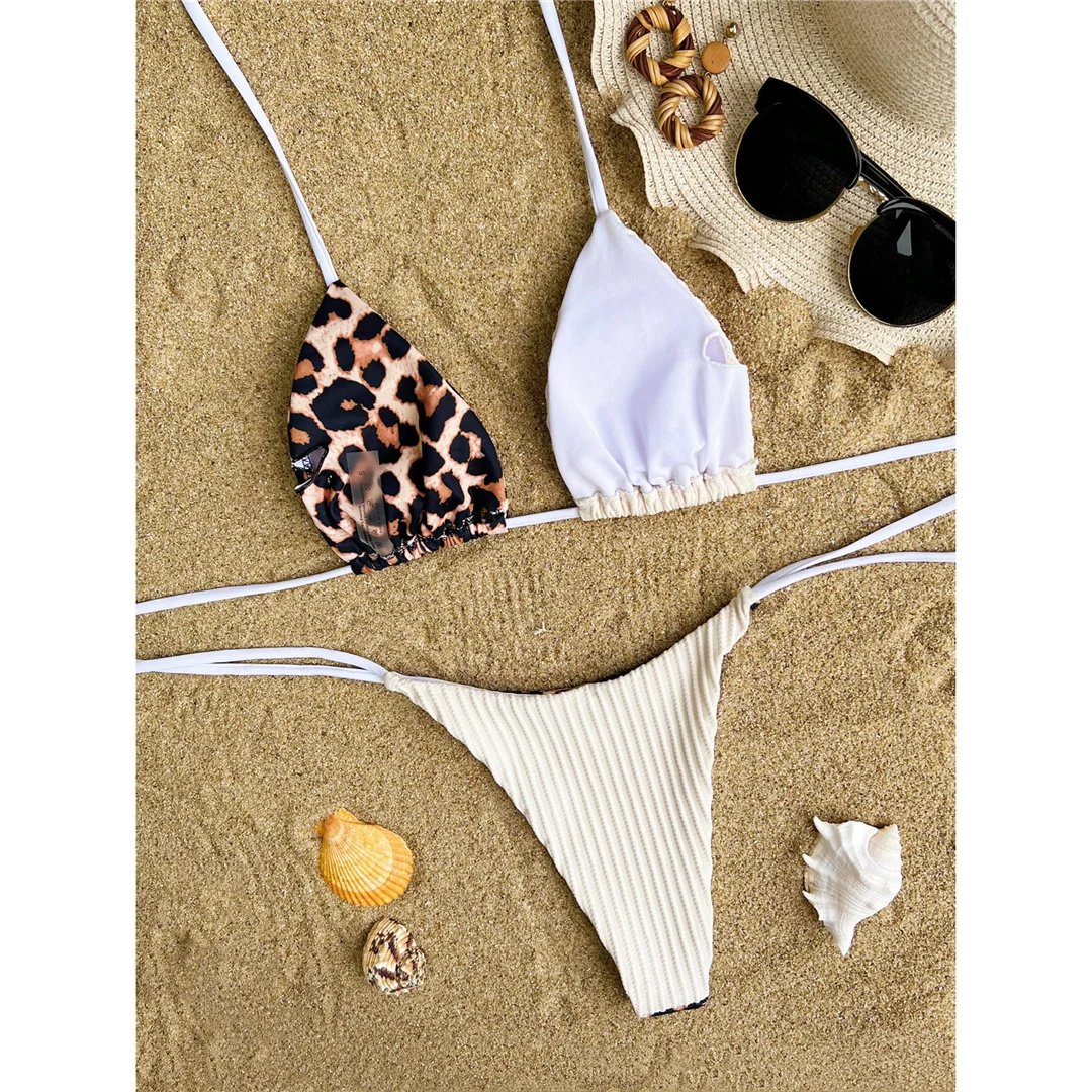 XS - L Leopardenmuster Neckholder-Bikini mit Satin-Details, Damen-Badeanzug, zweiteiliger Bikini-Set, Badebekleidung, Badeanzug, Schwimmanzug V4752SW – Detail 36