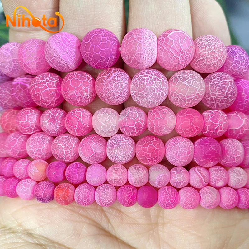 Natural Rose Pink Frost Crab Cracked Agates Loose Beads 15\