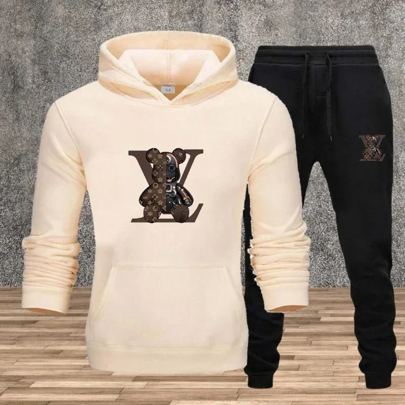 Men's hoodie set, autumn and winter casual hooded sweatshirt 2-piece set, fitness and sports sweatpants set, street trend joggin