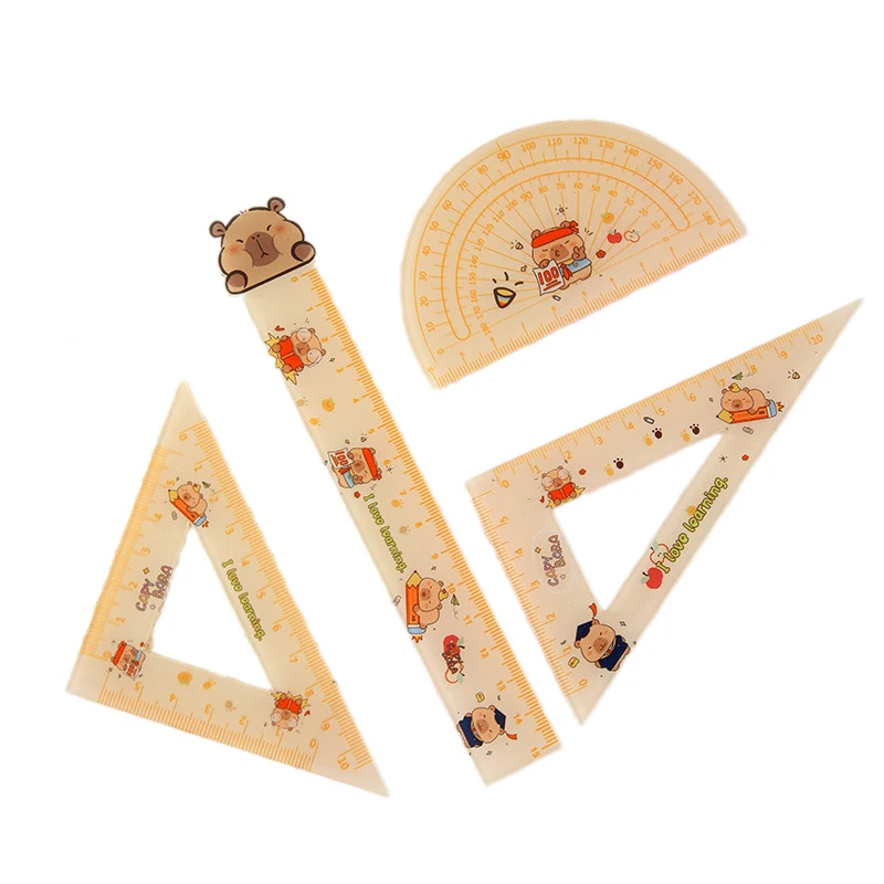 4Pcs Creative Fashion Acrylic Capybara Rulers Set Drawing Tools Cute Cartoon Rulers Measuring Supplies Student Stationery Gifts