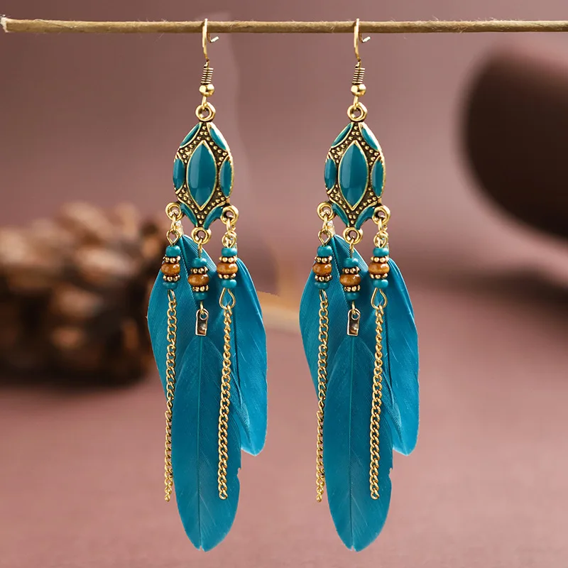 Women's Bohemian Ethnic Feather Dangle Earrings