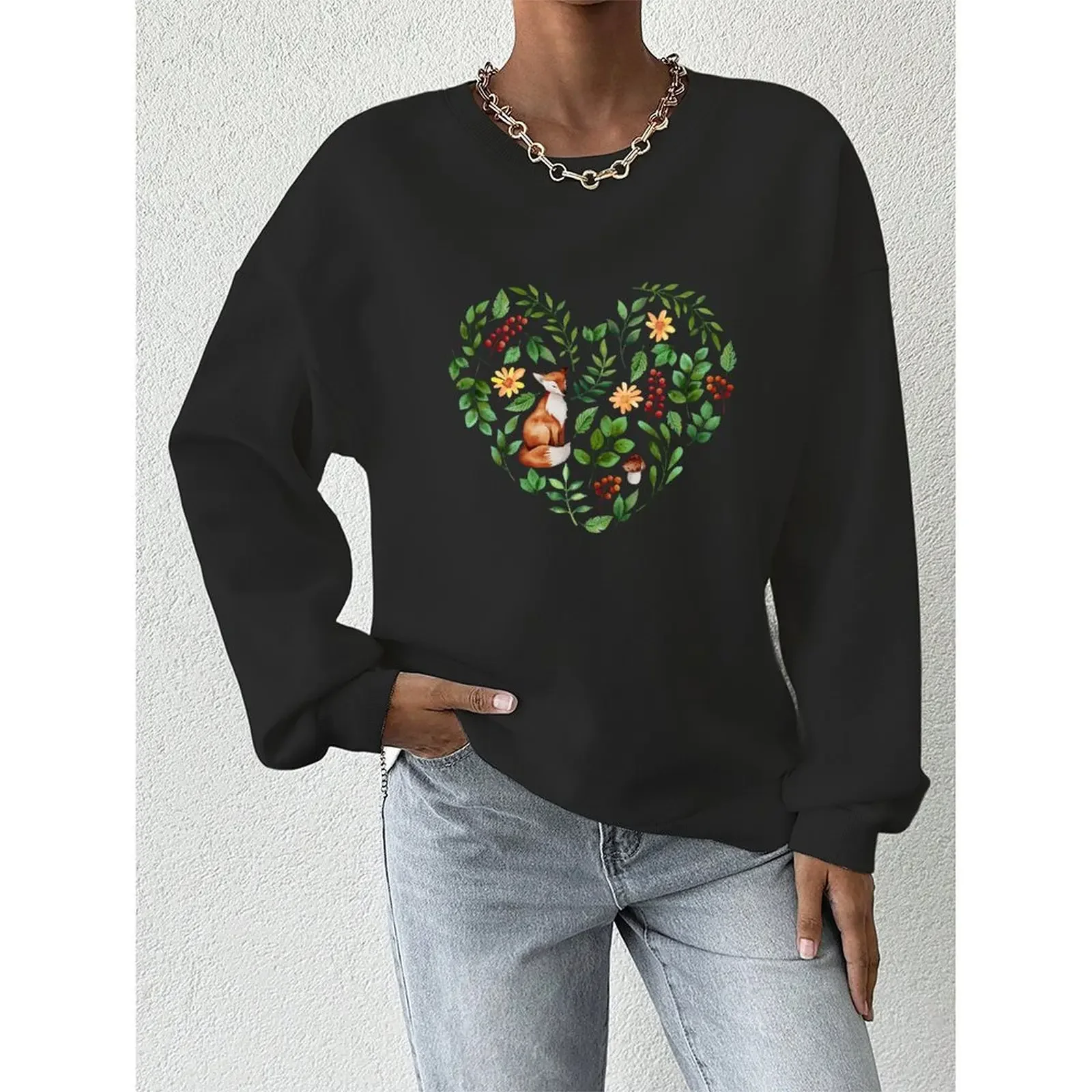 Women's Sweater O Neck Sweatshirts Velvet Winter Casual Floral Print Long-sleeved Pullovers Autumn Woman Clothes 2025