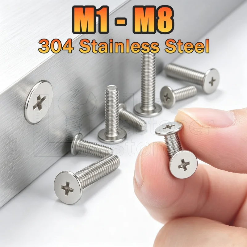 M1 M1.2 M1.4 M1.6 M2 M2.5 M3 M4 M5 M6 M8 304 Stainless Steel CM Cross Phillips Ultra Thin Super Low Flat Head Screws Bolts