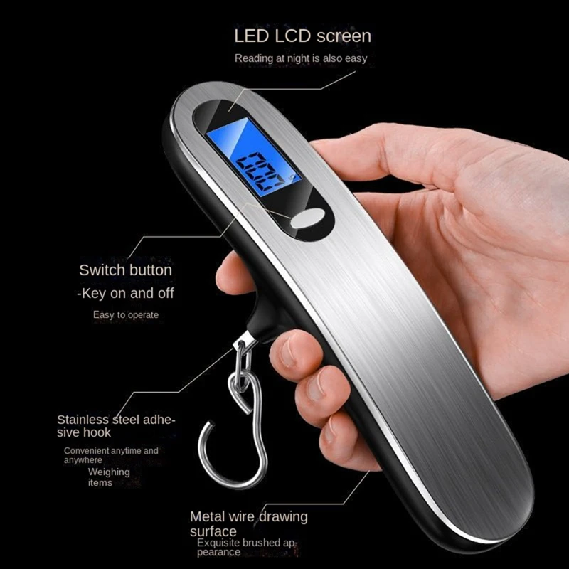 ตาชั่งพกพาน้ำหนัก50กก., เครื่องชั่งน้ำหนักกระเป๋าเดินทางดิจิทัลขนาดพกพาน้ำหนัก50กก. จำนวน1ชิ้น