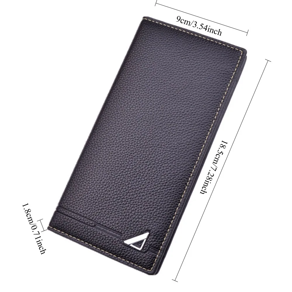Men's Long Wallet Multiple Card Slots Slim Litchi Texture Soft Leather Large Capacity Purse for Business Casual Daily Use