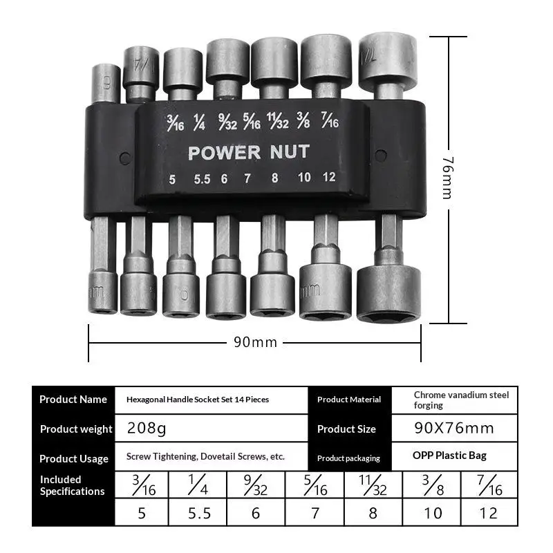 9/14PCS Socket Hex Handle & Extension Set for Impact Drivers –Includes Bits,Adapters&Hex Shank,Portable Tool Kit for Power Tools