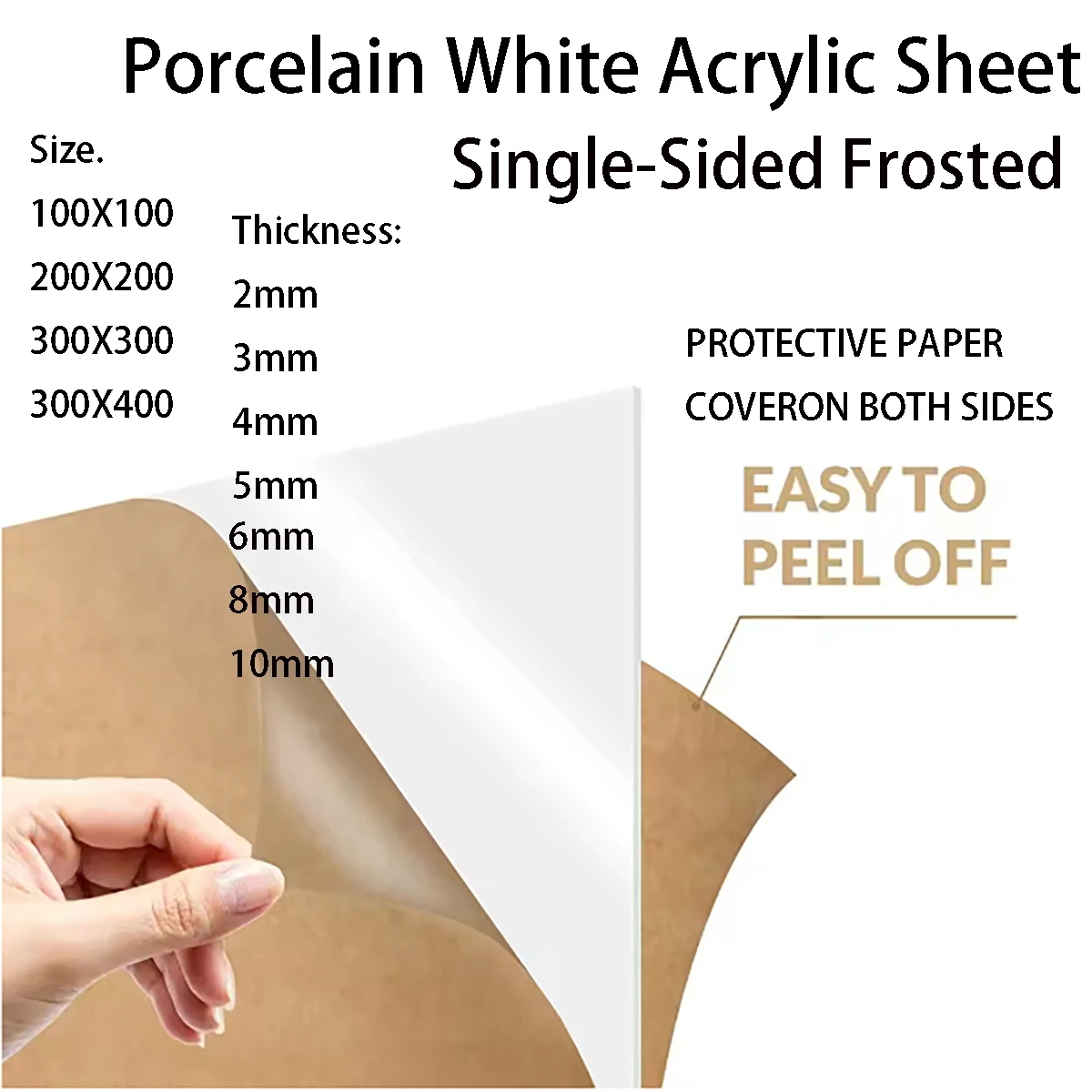 

PMMA White Acrylic Board Single-Sided Frosted Porcelain White Opaque Board Mirror Organic Glass Board Thickness 2/3/4/5/6/8/10mm