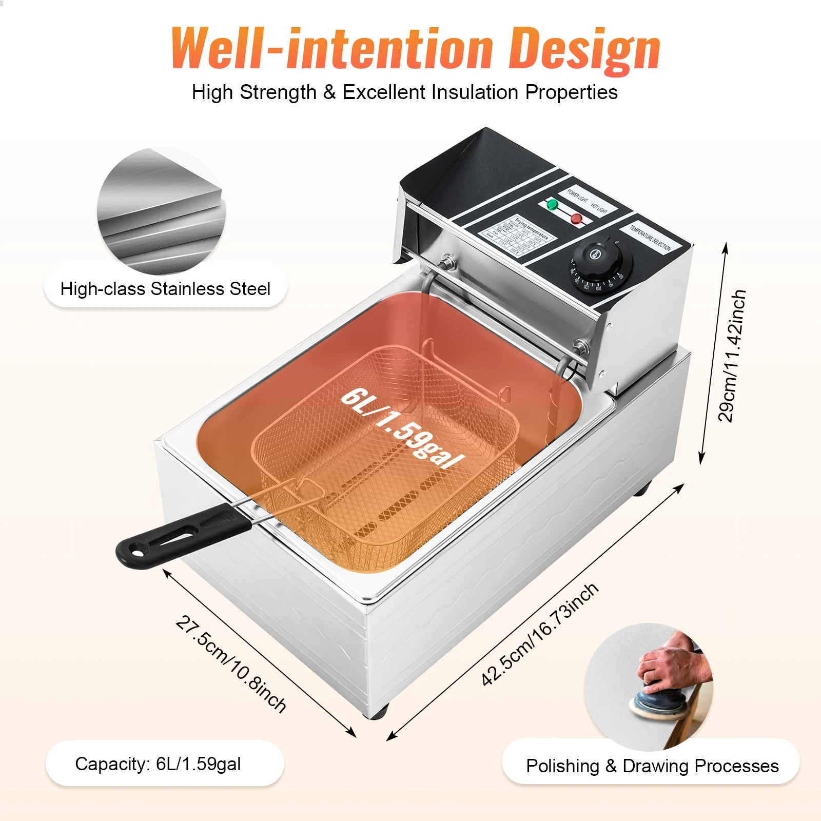 Bild 6: 6L 2,5kW Edelstahl Einzel-Tank Elektrische Fritteuse Tauchfritteuse für Pommes Frites, Brathähnchen