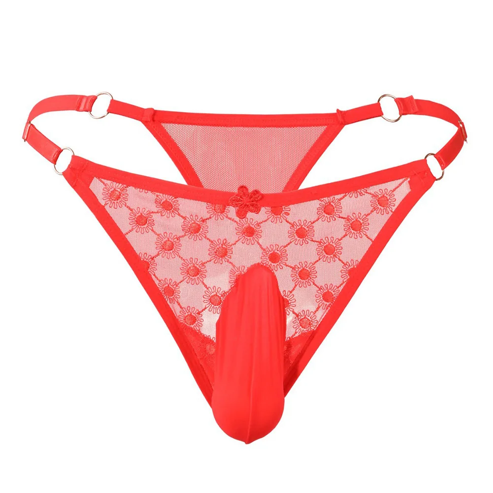 

Men Lace See Through Lingerie Sexy Femboy Underpants Bulge Pouch Briefs Elastic Thongs G-strings Underwear For Hot Man T-Back