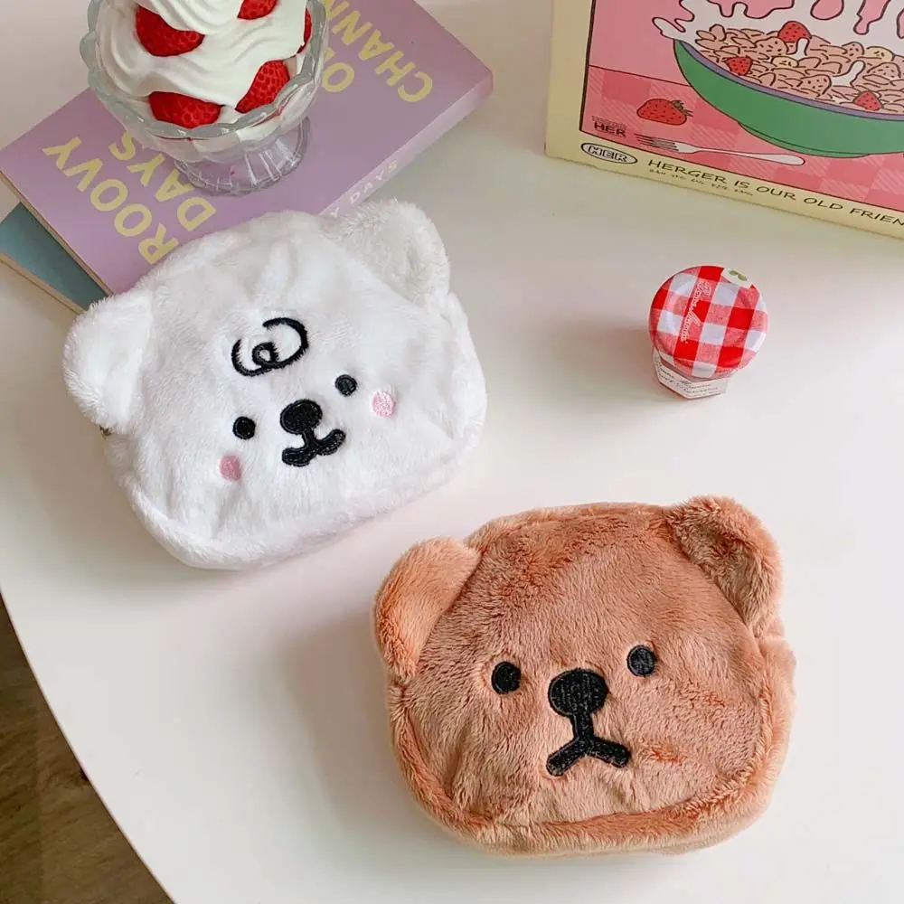 Flannel Plush Coin Purse Cute Bear Mini Money Bags Korean Ins Girls Portable Cosmetic Card Holder Storage Bag Pouch