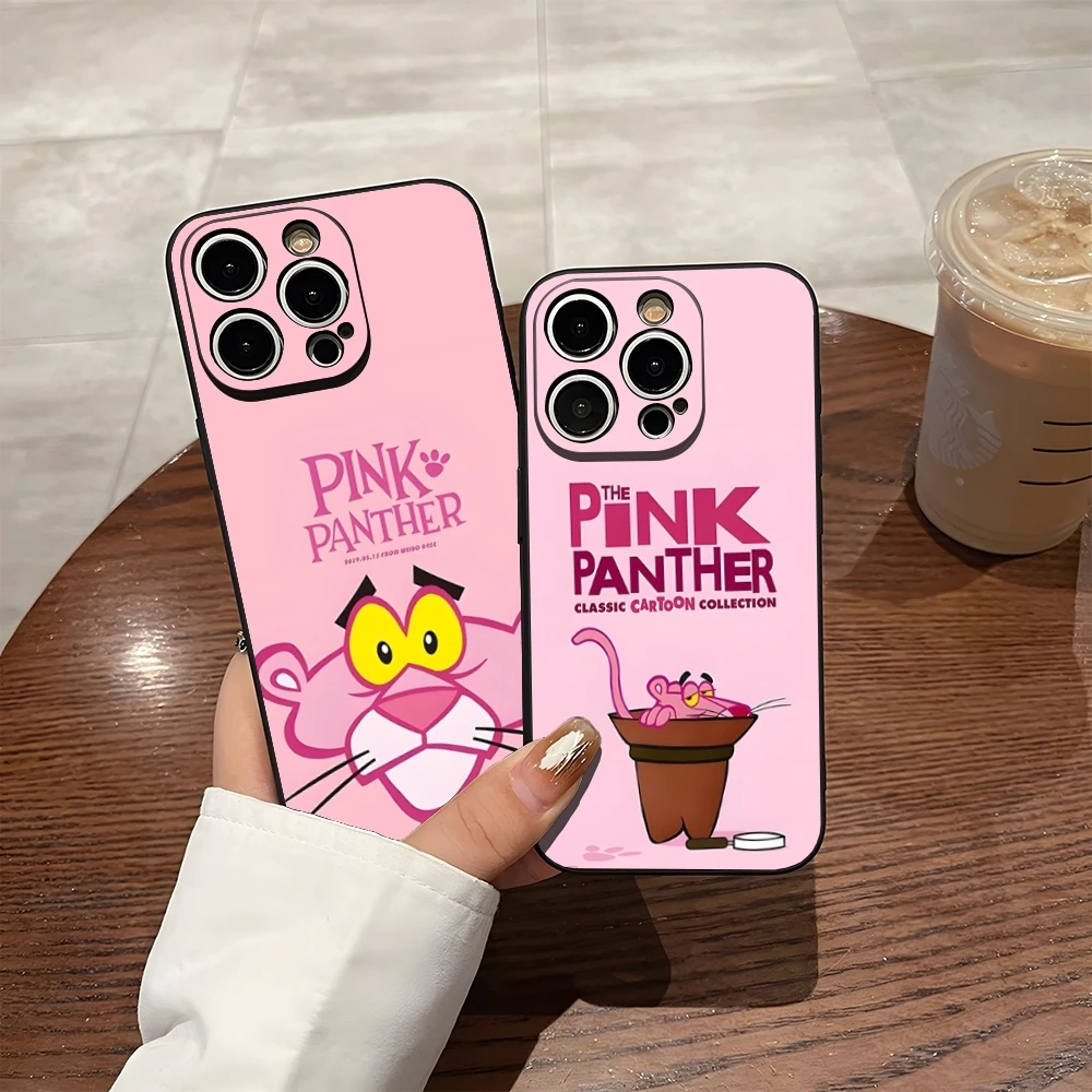 حافظة لهاتف آيفون 14 برو ماكس 12 16 13 برو 11 Xr X Xs 8 7 Plus من الرسوم المتحركة باللون الوردي P-PantherES