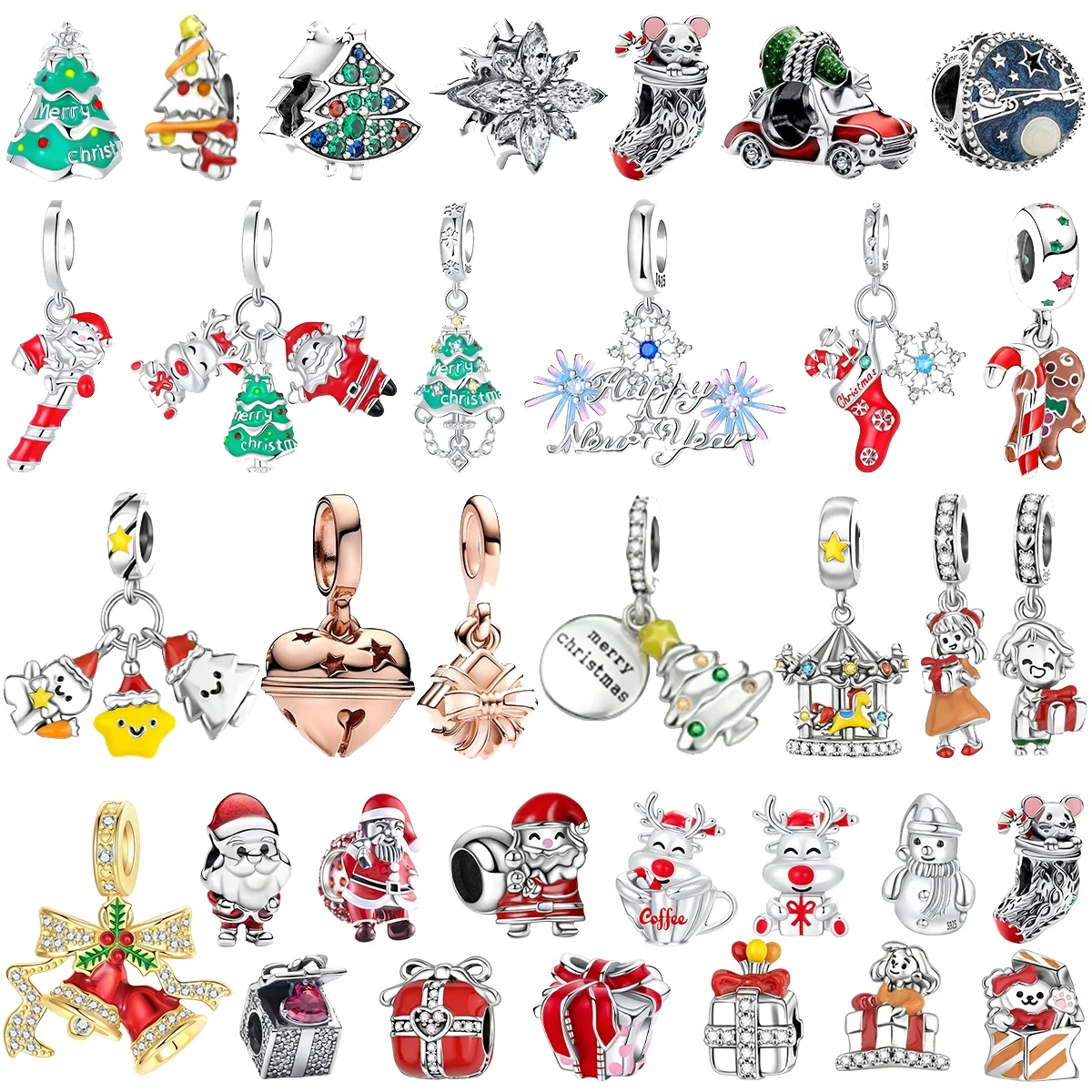 

Winter 925 Sterling Silver Christmas Charm Funny Santa Claus Reindeer Snowflake Bead fit Original Bracelet DIY Gift Fine Jewelry