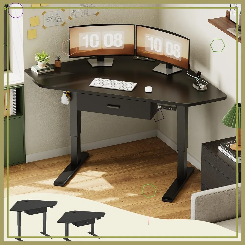 

32'' Electric Corner Standing Desk with Drawer, Adjustable Height Gaming Computer Desk for Small Spaces, Black