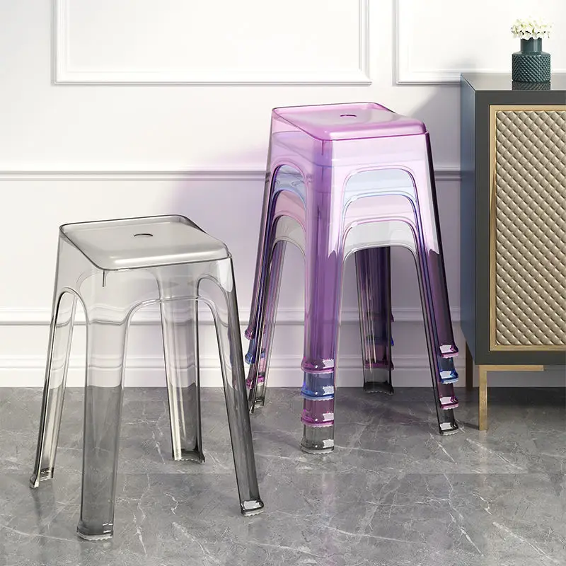 Thickened Nordic Plastic Acrylic Chair Transparent Colorful Small Stool Home Dining Chairs High Round Stool INS Fashion Stool