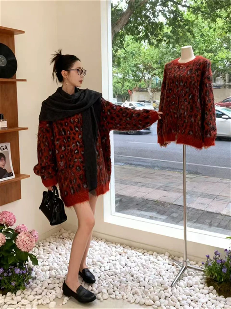 

Женский трикотаж Laid-ba в стиле ретро с леопардовым принтом, весенняя новинка, элитный, для повседневной носки, классический крой, средней мягкости