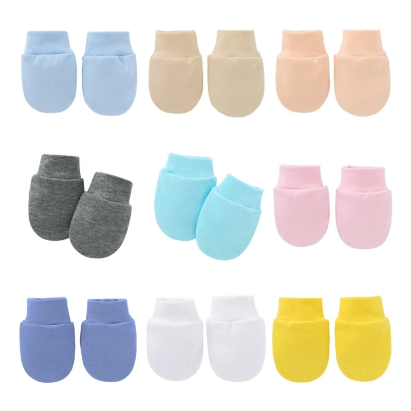 1 Pair Newborn for Protection Face Scratch Hands Gloves Solid Color No Scratch Mitts Baby Anti Scratching Soft Cotton Gl