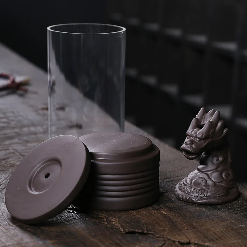 Purple Sand Waterfall Reverse Flow Incense Burner with Acrylic Cup Windproof Incense Seat