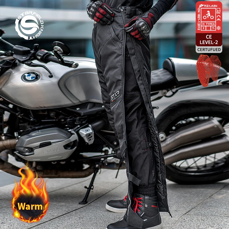 SFK Winter Warm Motorcycle Pants Quick Take-off Men Women's Riding Trousers Waterproof Fabric With CE Protection Accessories