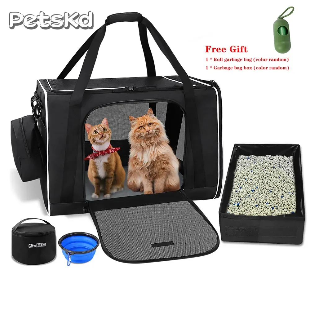 

Large Cat Carrier with Litter Box and Cat Dog Bowl Pet Carrier Handbag for 2 Cats or Medium Dog Soft Dog Carrier Bag for Travel