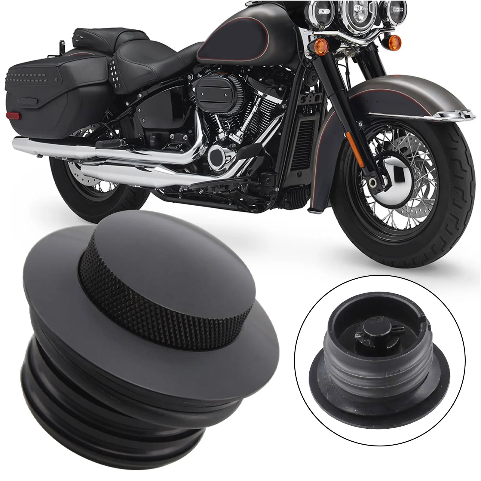 Black Flush Mount Gas Tank Cap for Softail Slim FLSL For Sport Glide FLSB 2018 2023 OEM Number 61100132/61100131