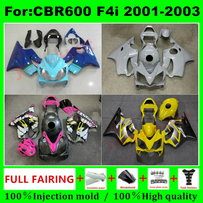 

Для CBR600 CBR F4i 2001-2003 Полный кузов мотоцикла Комплект обтекателей подходит для CBR600F4i 01 02 03 Обтекатели CBR 600 2002 Пластик zxmt