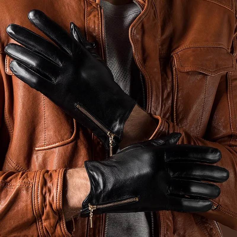 100% Real Leather Gloves Women/Men Winter Plus Fleece Imported Goatskin Touch Screen Gloves Man Outdoor Riding Windproof Gloves
