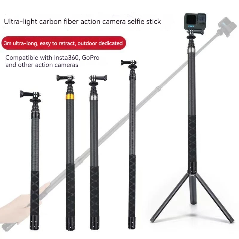 Universal Invisible Carbon Extended Edition Fiber Selfie Stick for Insta360 X5/X4/ GO3S/3 DJI OSMO NONO Action 5 4 3 Accessories