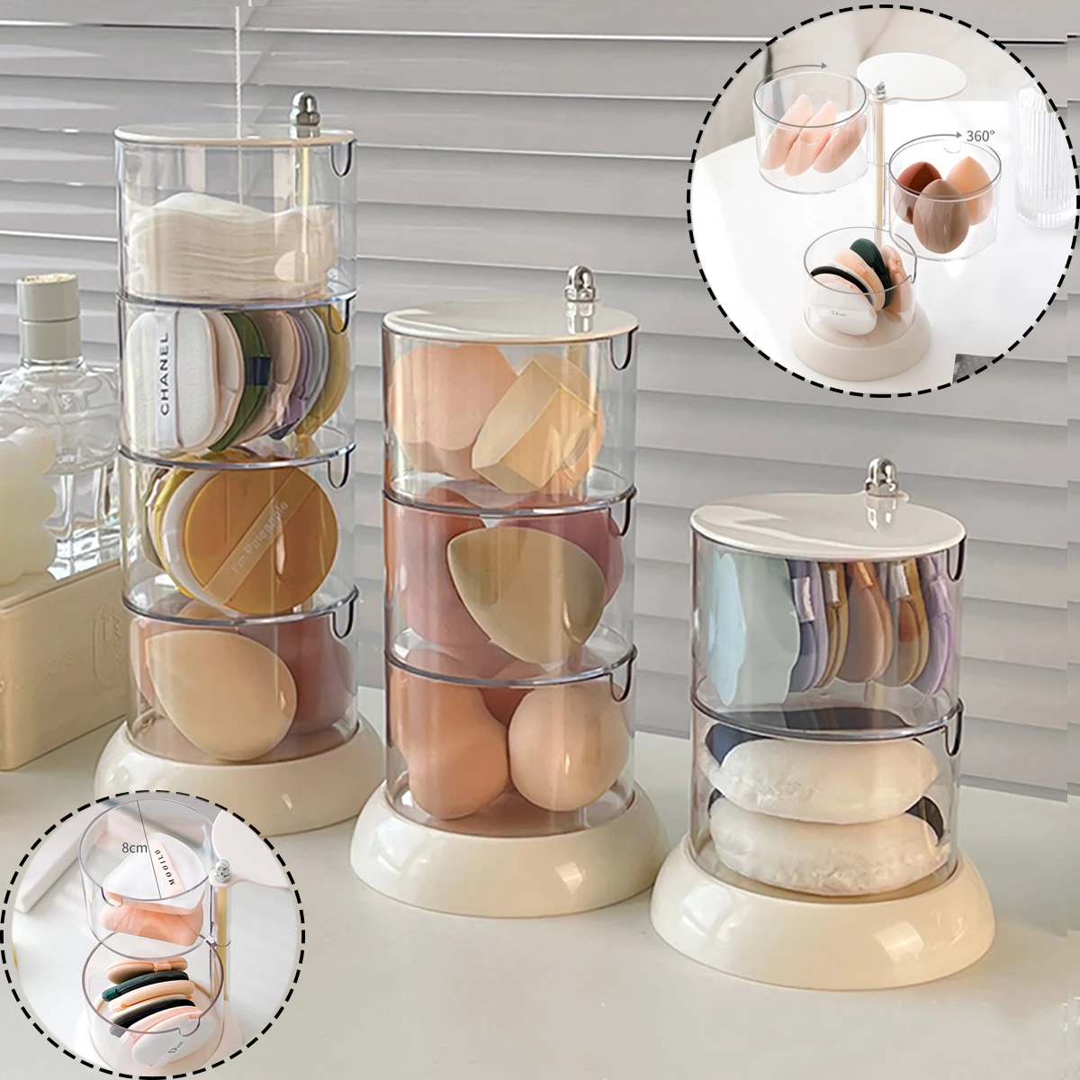 

Rotary Powder Puff Storage Box Transparent Dust-proof Multi-layer Round Air Cushion Cosmetic Cotton Beauty Egg Storage Shelf