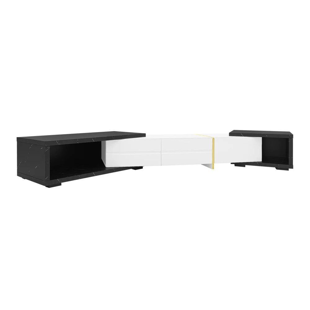 Moderner TV-Schrank mit variabler Länge (140–260 cm), drehbarer Funktion, weißes Hochglanz-Matt-Finish und goldenen Dekorationen – Detail 24