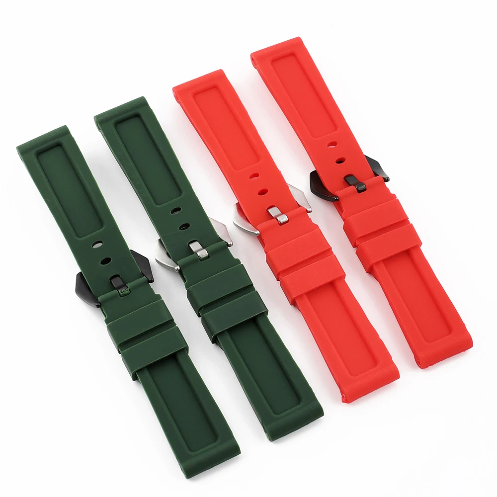 Silicone Watch Strap Waterproof Sweat-Proof Soft Comfortable Green Red Rubber Watch Band 22mm24mm 26mm for Men Women