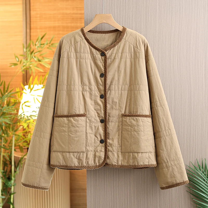 

Loose Fit Casual Style Women's Cotton Jacket Warmth Comfortable Breathable Long Sleeve Autumn Winter Fashion Artistic Outerwear