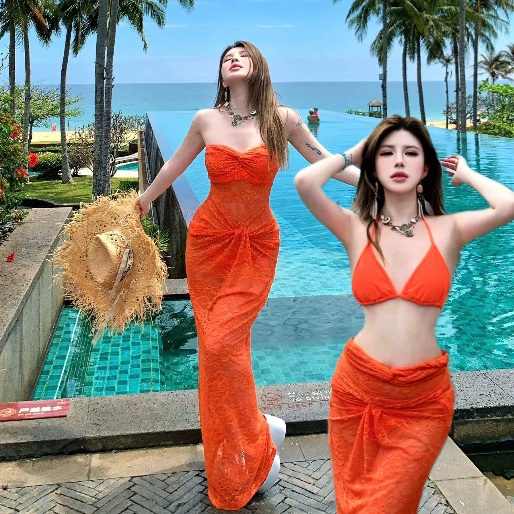 

2025 New Korean Dongdaemun Retro Split Bikini High Waist and Thin Swimsuit Women's Swimsuit Bikini Set
