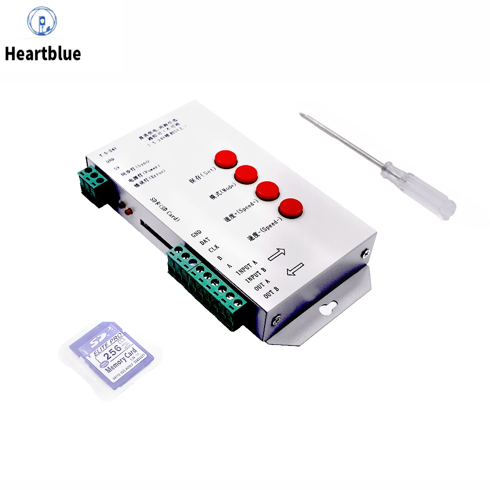 T1000S Programmable LED Pixel Controller SD Card DC5‑24V 2048 Pixels Support WS2811 WS2812B WS2801 TM1803 RGB Full Color LED Str