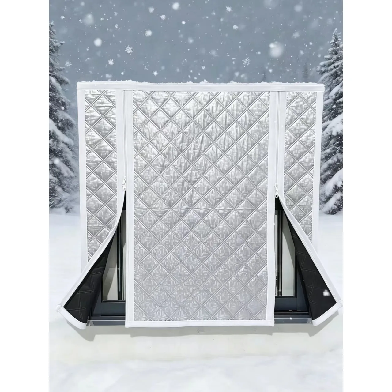 Winter White 3-in-1 Thick Windproof Partition Curtain, Warm Curtain, Double Zipper Opening, Self-adhesive Without Holes