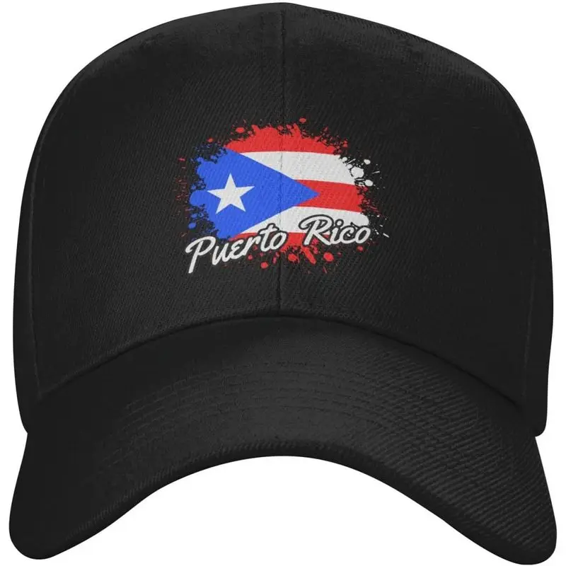 Puerto Rico Flag Unisex Baseball Cap Adjustable Splash Art Flag Dad Hat for Running Workouts Gifts Black