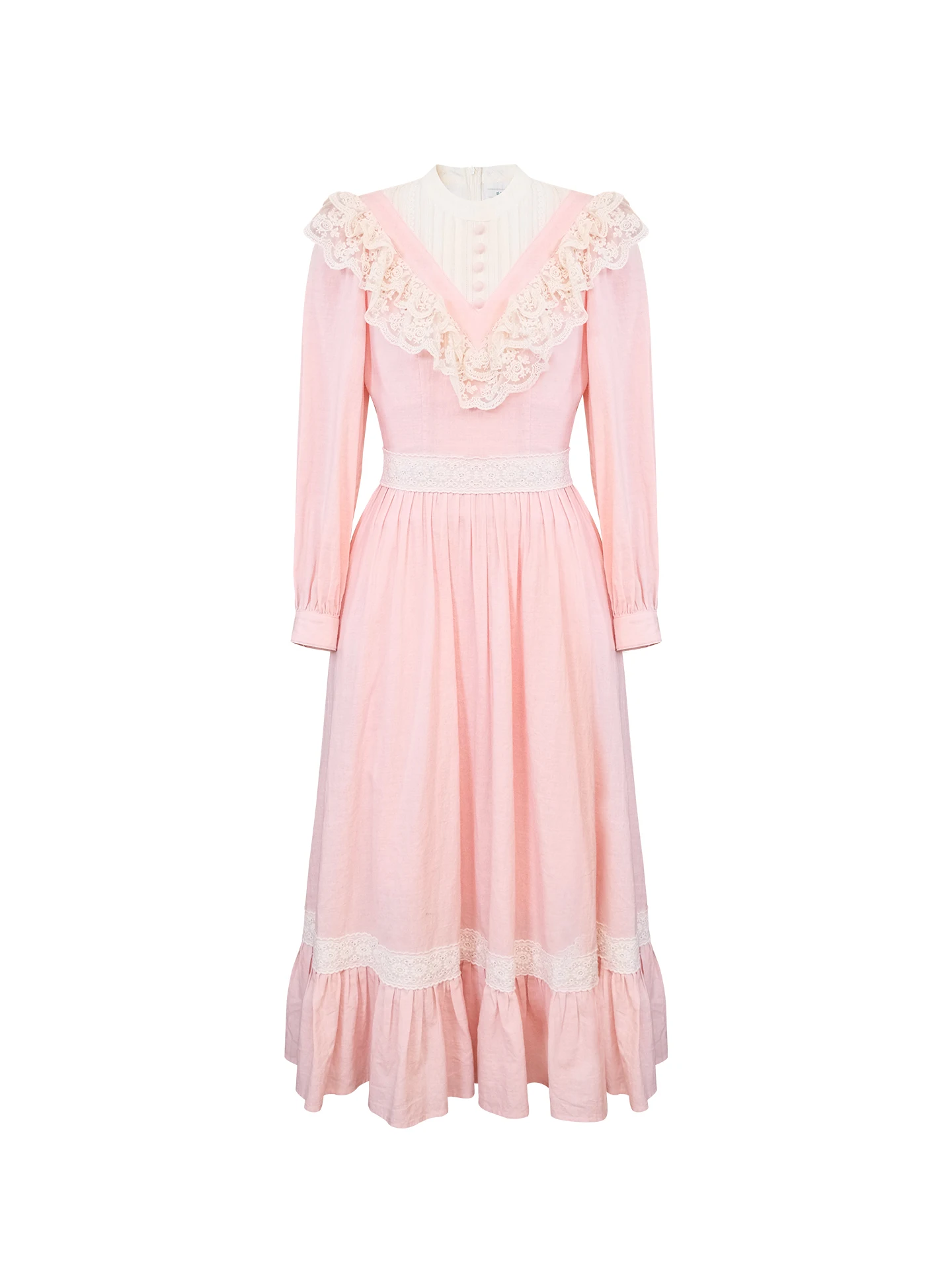 TIYIHAILEY printemps automne coton femmes robe rose à manches longues mi-mollet dames vêtements S-L Vintage taille haute 2026 dentelle