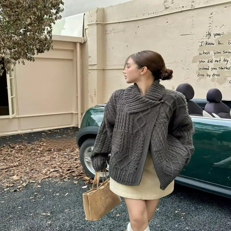 

Women Sweater Autumn and Winter Knitted Cardigan Coat Female Casual Design One Button Knit Sweater Coat Twisted Series Leisure