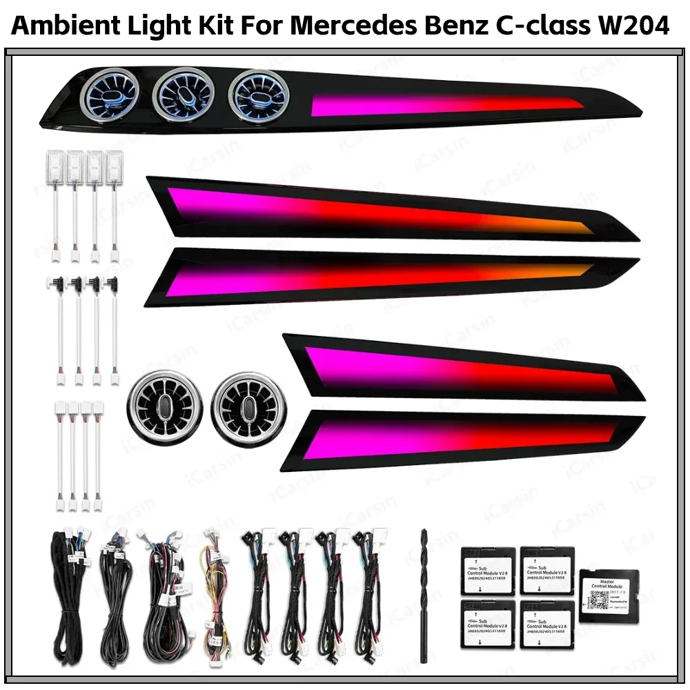 

Upgrade 64 Color LED Interior Ambient Lighting for Mercedes Benz C-class W204 2010-2014 Trim Accessories Decoration