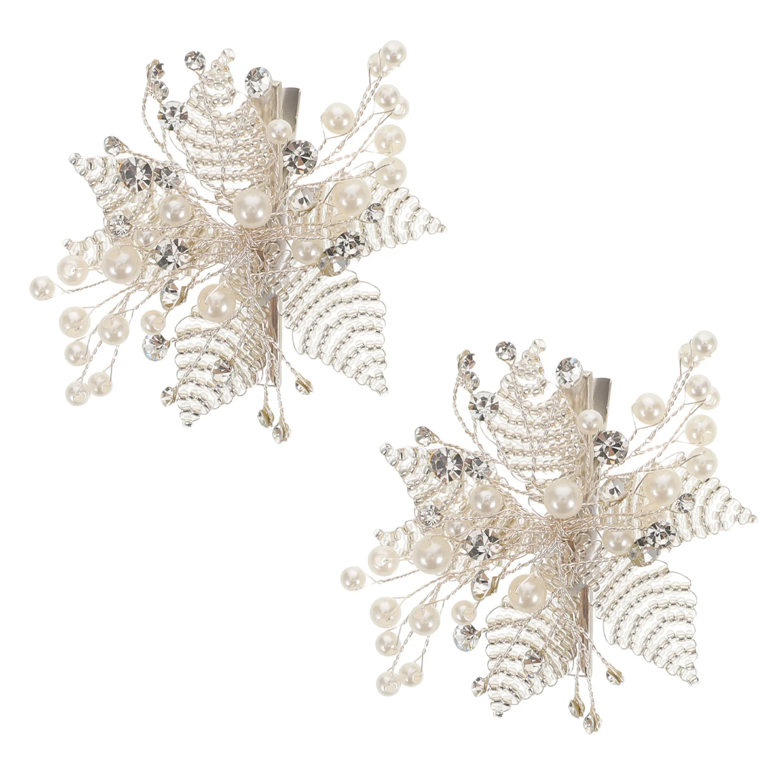 

2Pcs Handmade Pearl Rhinestone Hair Clips Bridal Flower Side Clips Wedding Headpiece Jewelry Hair Accessories for Women