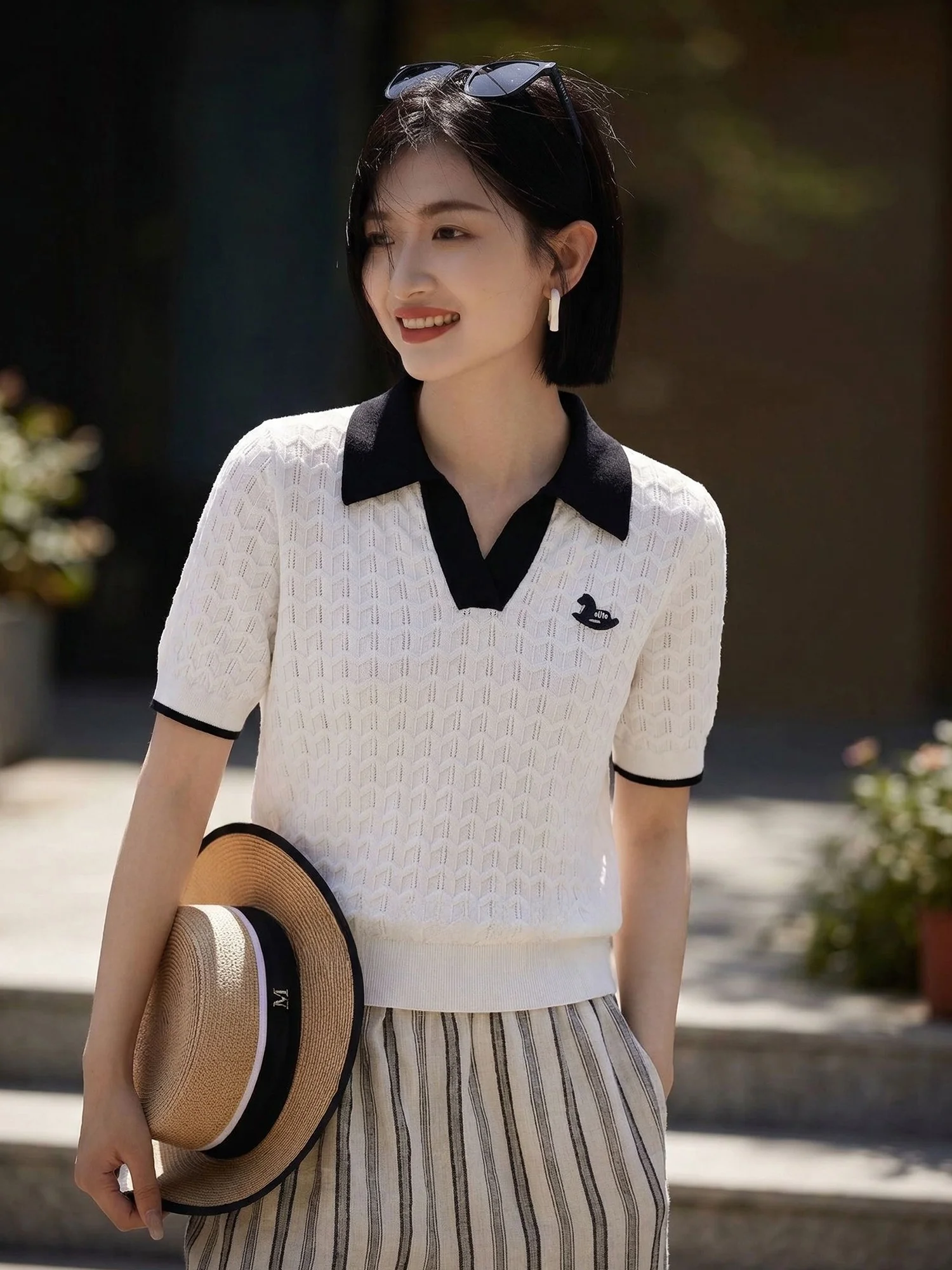 

Вязаная рубашка Chivirin Slim Fit с короткими рукавами, женская модная летняя универсальная рубашка с отложным воротником для повседневной носки