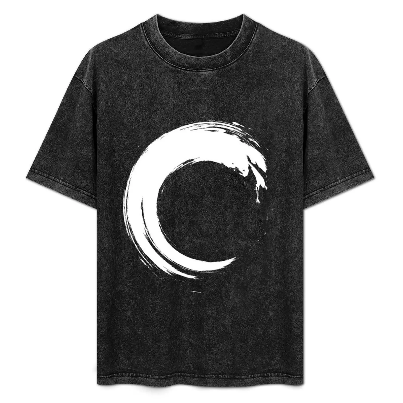 Minimalist Black and White Enso Circle Design Abstract T-Shirt Gym Exercise Short Sleeve T-Shirt
