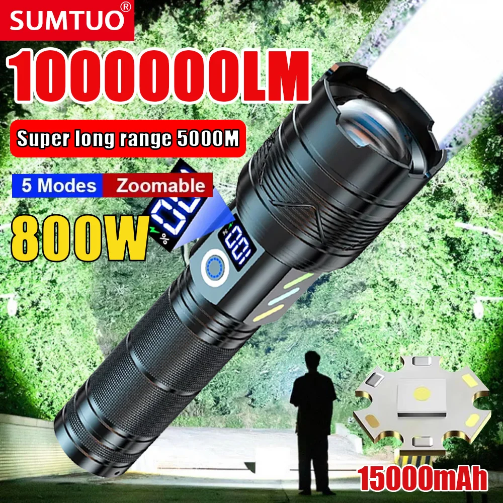 

1000000LM High Power XHP360 Led Flashlight Rechargeable Zoom 5000M Long Range Torch For Fishing,Hurting,Outdoor Camping Torch