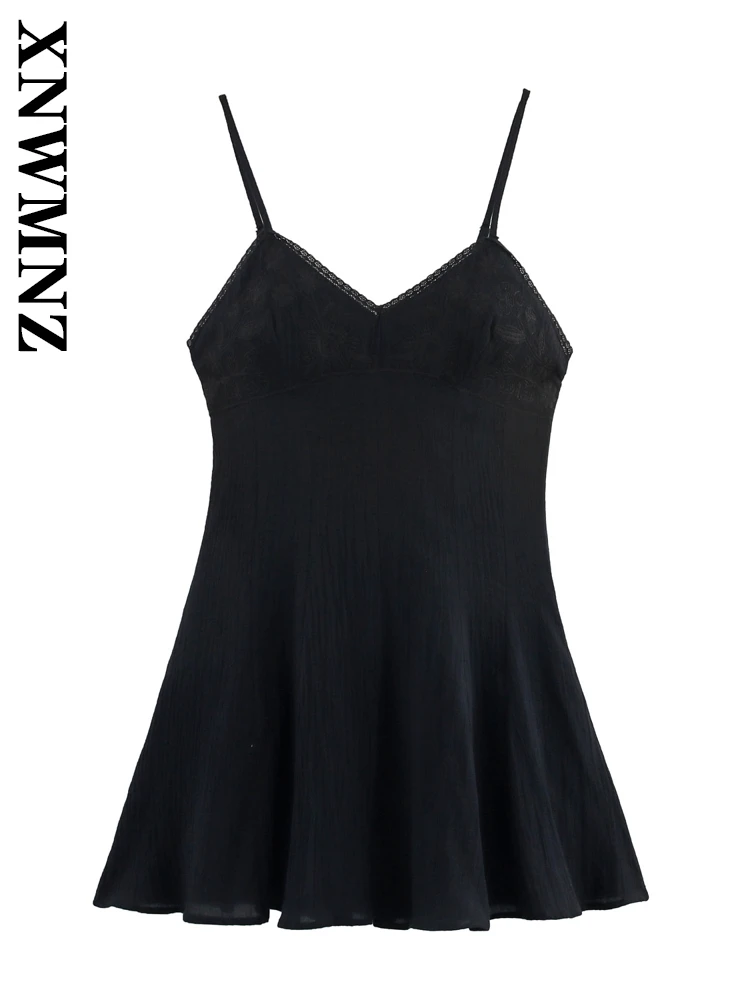 

XNWMNZ 2025 Summer New Lady Evening Party V-Collar Top Mini Skirt Edgy Woman Sleeveless Dresses Ruffles Regular Fit Slip dress
