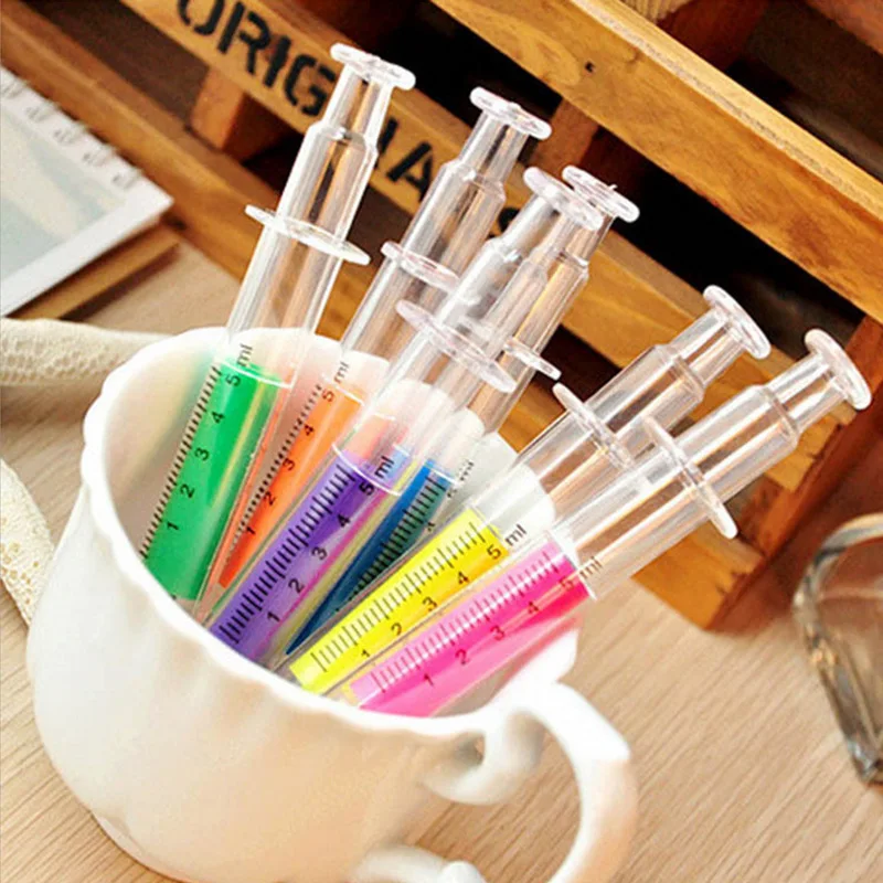 7 Novelty Syringe Markers Cute Stationery For Watercolor, Caricature, Sketching, School Art Supplies