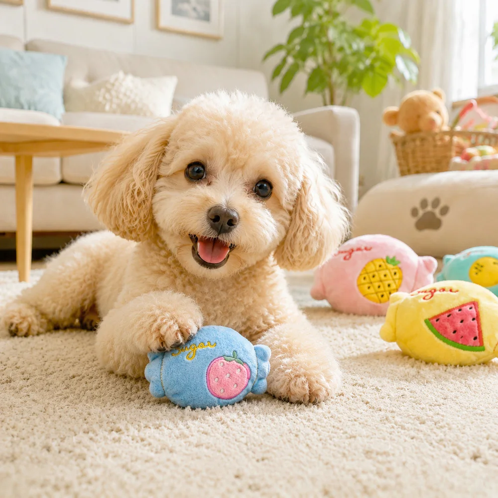 Cute Squeaky Plush Dog Toy Candy Fruit Pattern Soft Chew Toy for Small Dogs Puppies Interactive Pet Supplies Gift