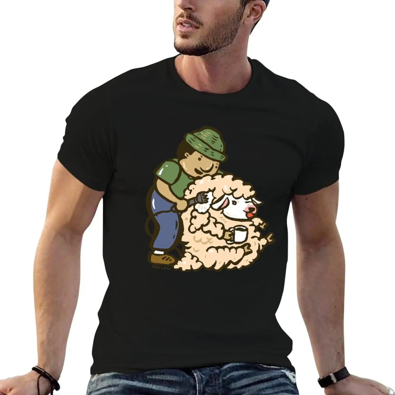 Sheep shearing cartoon #2 T-Shirt aesthetic clothes anime clothes plain black t shirts men
