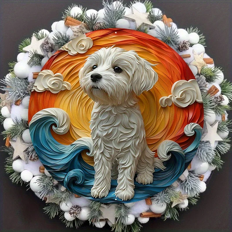 

Vibrant aluminum metal sign, hippie-themed dormitory decoration, Maltese dog design, perfect for Valentines Day gift