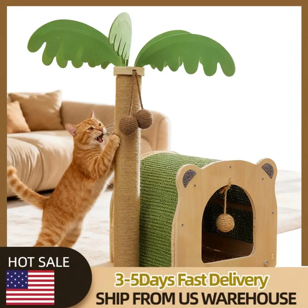 

Деревянная когтеточка для кошек в виде кокосовой пальмы с подвесными шариками и сизалевыми столбиками для когтеточек для котят и кошек